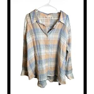 NWOT Soft Surroundings Plaid Linen Button Up Size 3X